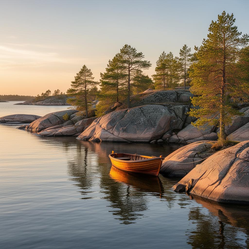 Svensk skärgård i kvällsljus